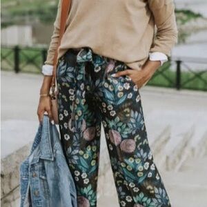 J. Crew Black and Blue Floral Cropped Pants